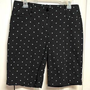 Talbots Black With Blue Purple Polka Dots Mid Rise Pocket Bermuda Shorts Size 6